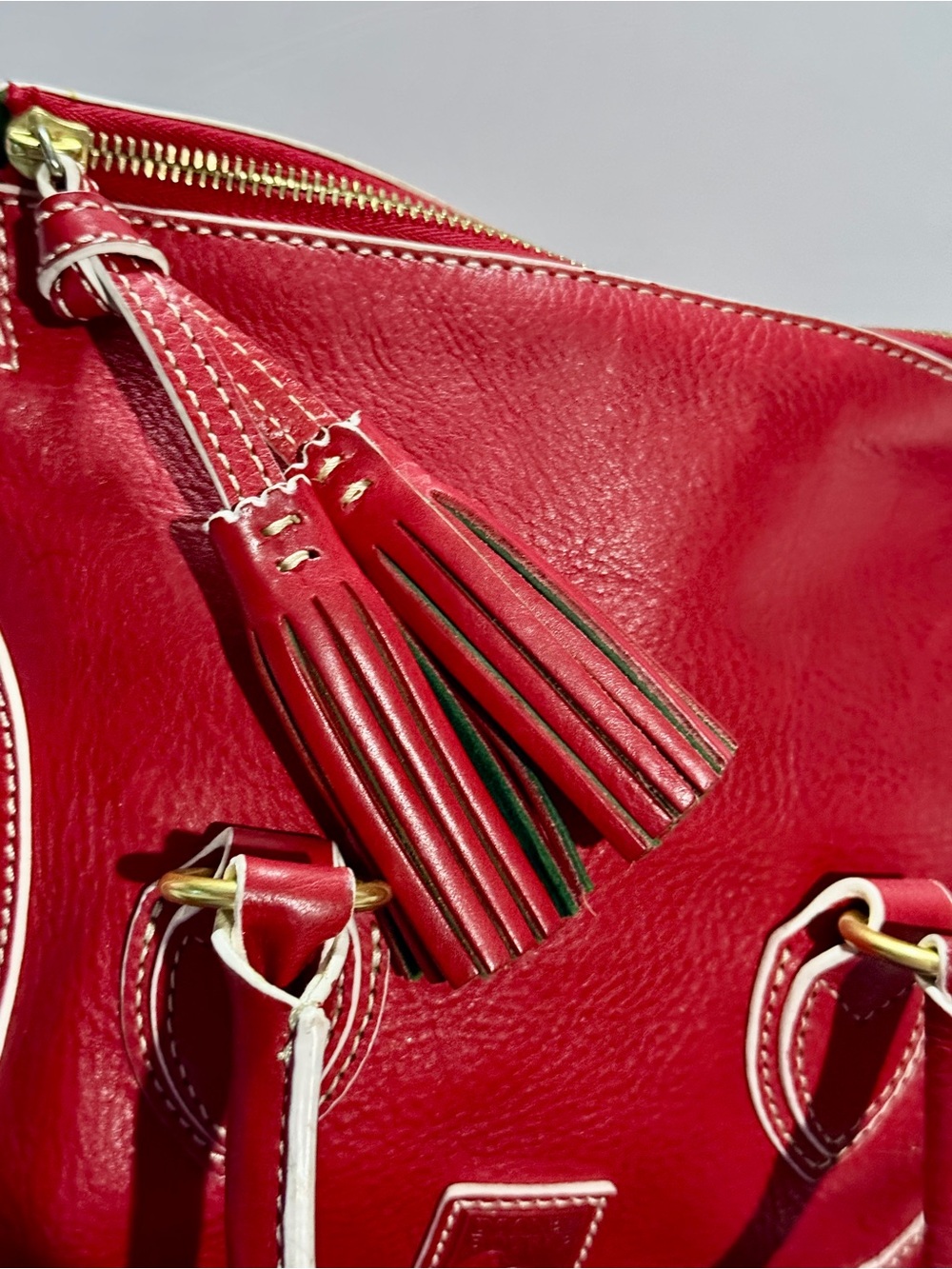 Dooney & Bourke Red Leather Satchel  Tassel Crossbody Strap Florentine Savannah - Picture 7 of 16